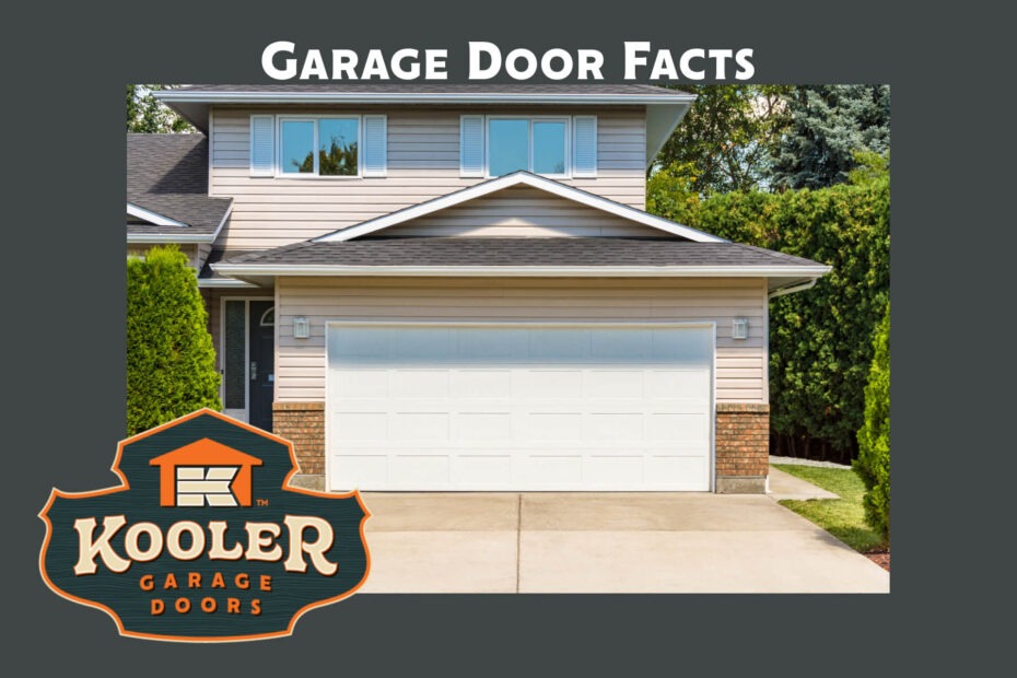 Kooler garage door facts and tips blog post main image with a stock photo of a garage door exterior and the kooler garage doors logo in the bottom left